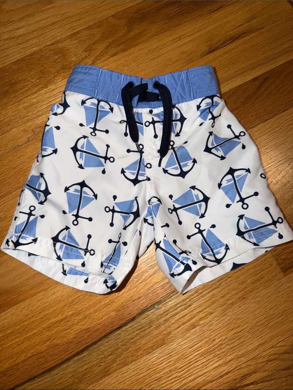 Janie and Jack White and Blue Anchor & Sailboat Swim Trunks 6-12 Months